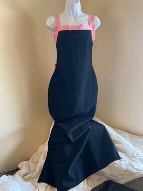 Black Mermaid Gown with Pink Trim and Bows